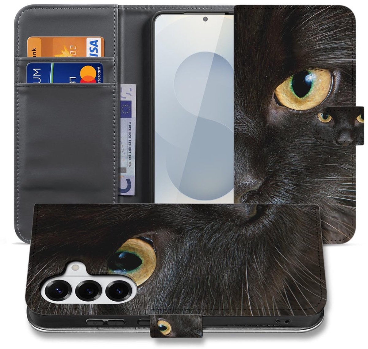 Portemonnee Hoesje Samsung Galaxy S26 Plus Zwarte Kat