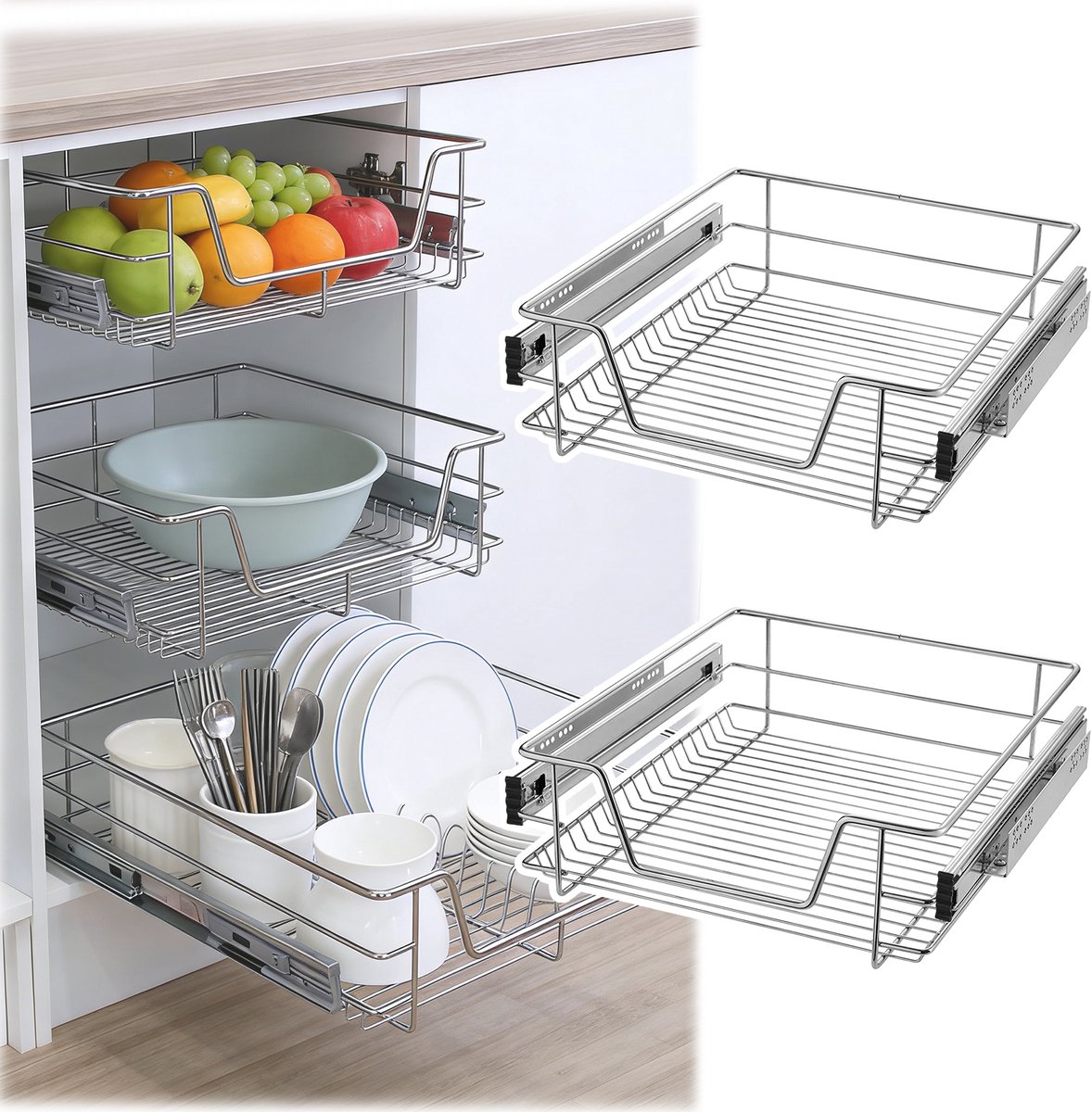 ACXIN Telescoop Lade Keukenkast Uittrekbare Kastlade - 2 Stuks - 50cm Kastbreedte - Volledig Uittrekbaar