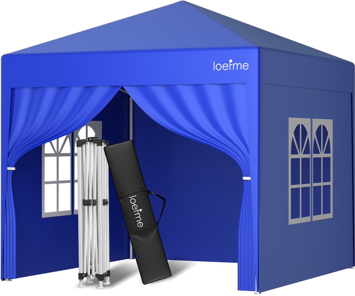 LOEFME Easy Up Partytent 2.5x2.5m - Waterdicht Windbestendig Paviljoen met Zijwanden -blauw