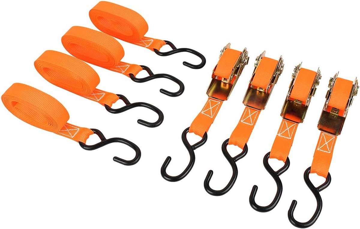 Spanbandenset met ratel en S-haak - 4-delige set van 5m x 2,5cm