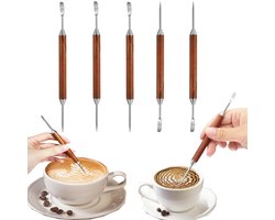 5 stuks naald trekken - koffie roerstaafje - koffie art naald - latte art gereedschap - koffieaccessoires - latte teken tool - voor thuis, cafégebruik (15*8*1cm - roodbruin)