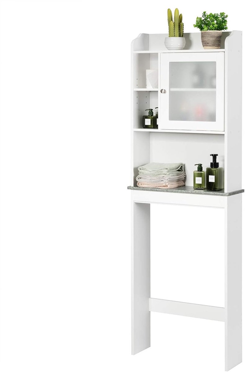 Toiletkast met 4 planken en deur voor wasmachines en drogers, verstelbare inlegboog, eenvoudig te monteren, 59 x 19 x 173 cm, wit