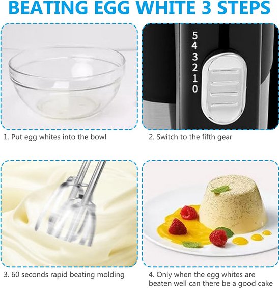 Krachtige Elektrische Handmixer met 5 Snelheden en Accessoires voor Eieren, Cake en Deeg van Merkloos — afbeelding 5