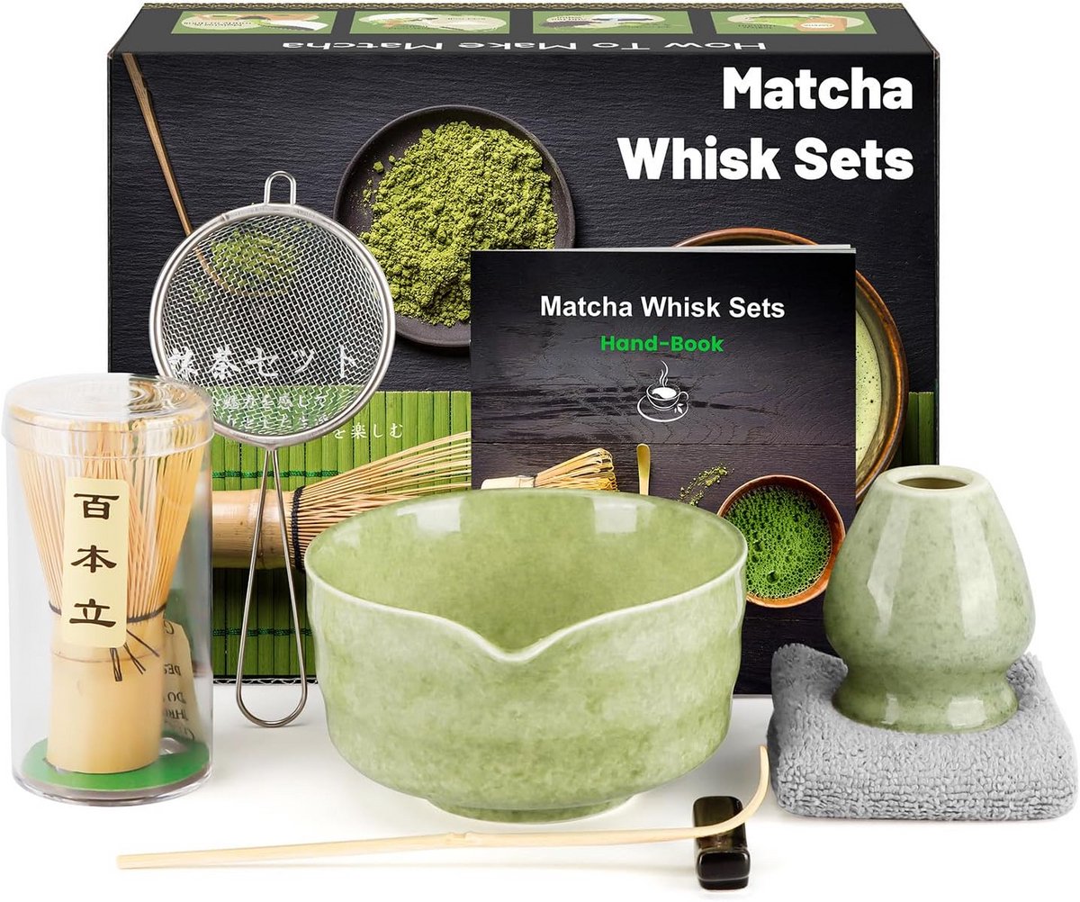 Complete matcha-set met bezem, schaal, lepel en accessoires (7-delig)