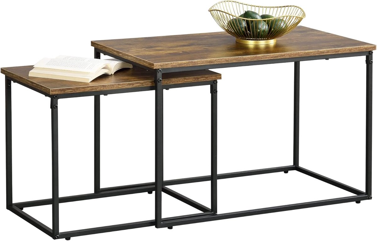 Salontafelset van 2 in zwart en houtkleurig voor een moderne woonkamer