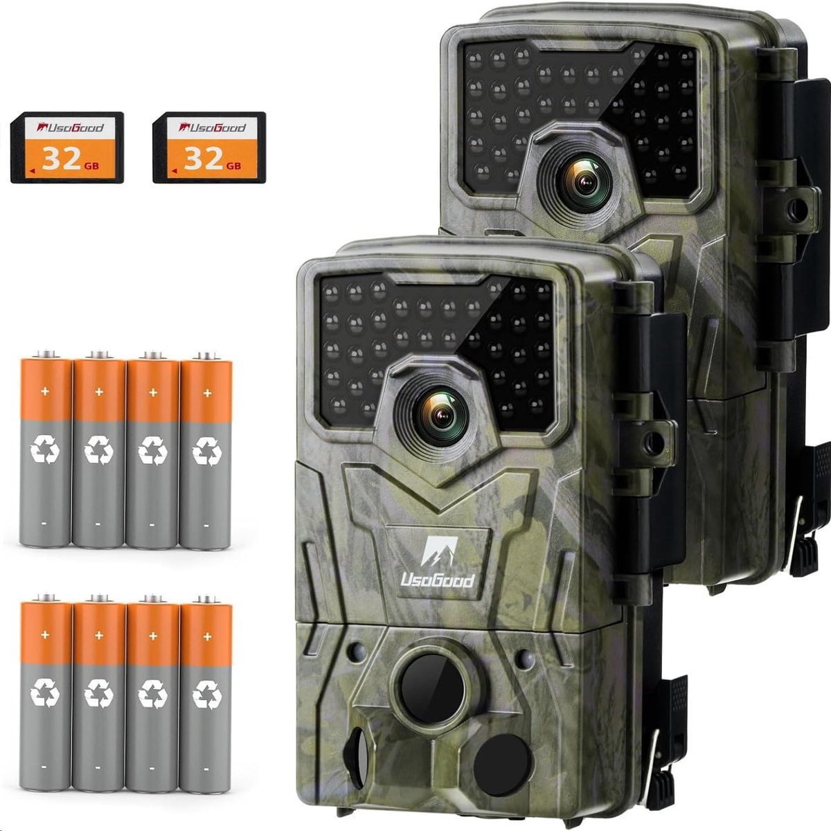 Usogood Professionele Wildcamera - 4K Ultra HD & 36MP - Wildcamera met Nachtzicht - Waterdicht - Incl. 8 batterijen 32GB SD – Wildcamera voor Buiten / Wildlife Camera - 2 Stuks