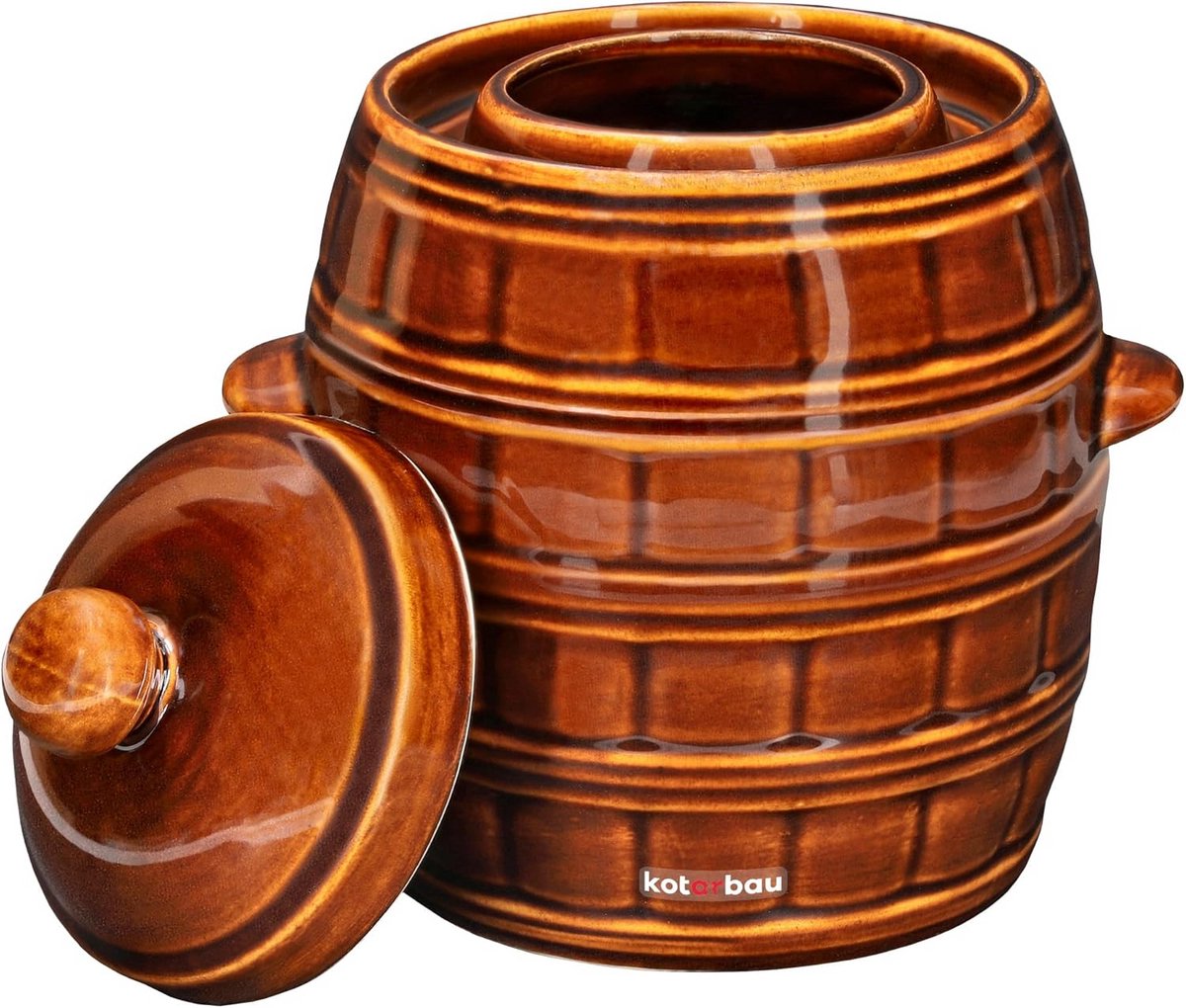 Gistingstool van Aardewerk met Deksel - 5 Liter Inmaakpot voor Zuurkool en Komkommer