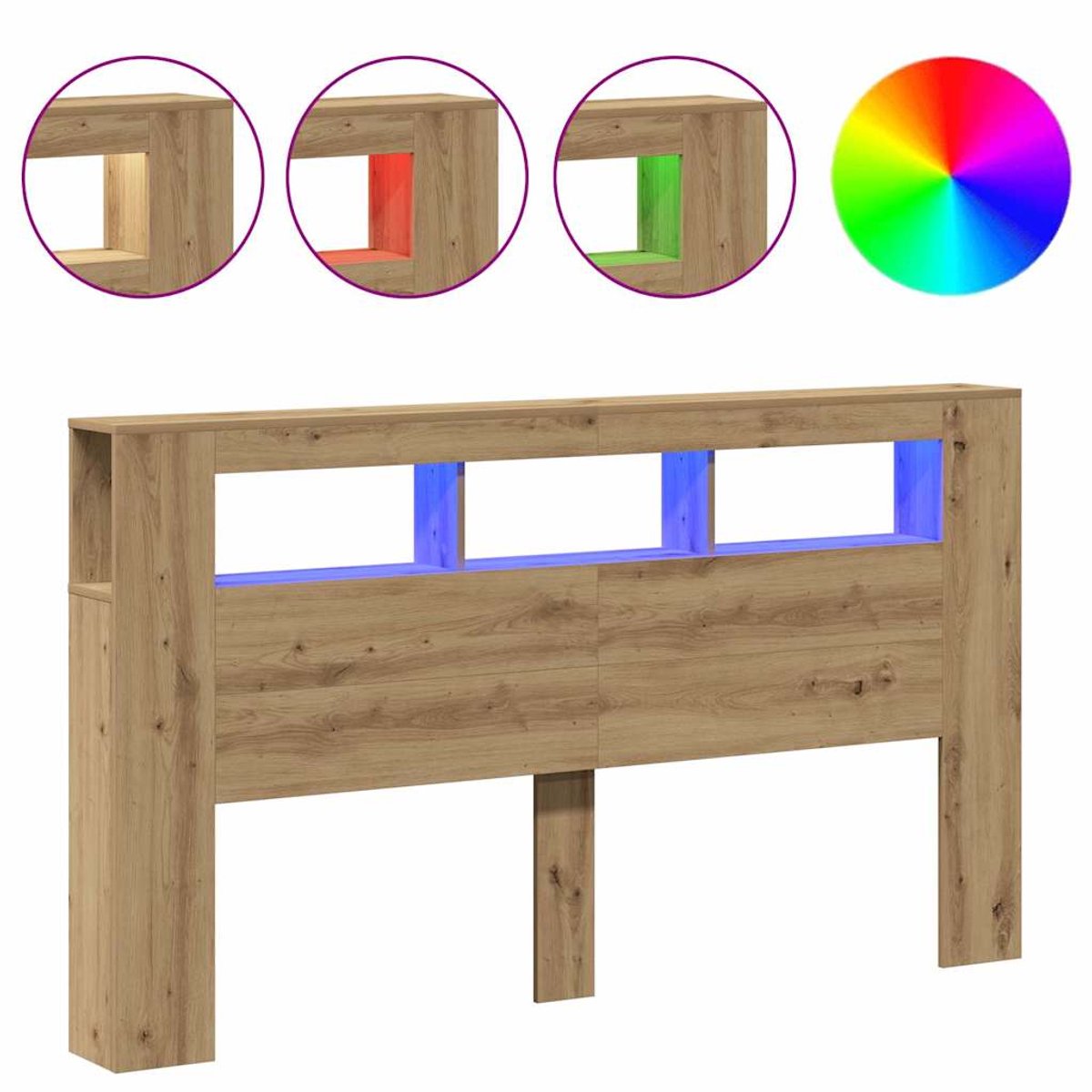 vidaXL - Hoofdeinde - met - LED - 180x18,5x103,5 - cm - hout - artisanaal - eikenkleur