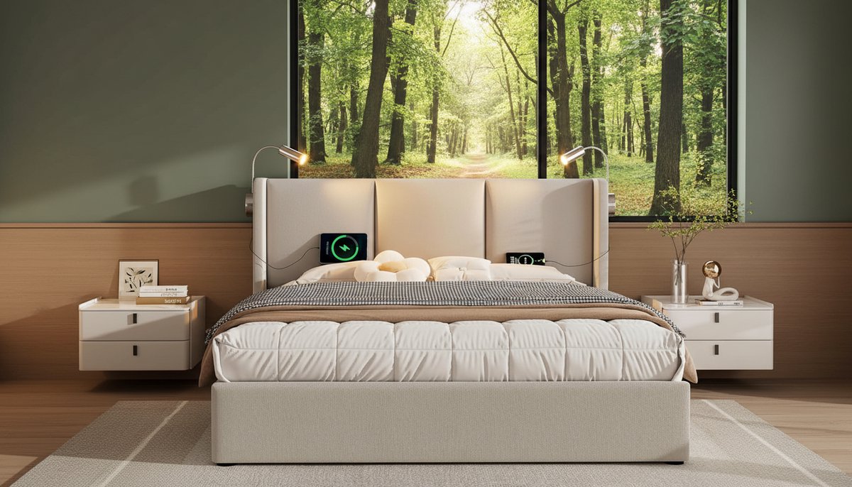 Bed 160x200 met Opbergruimte, USB & Leeslamp – Casa Velluto Gestoffeerd Tweepersoonsbed me