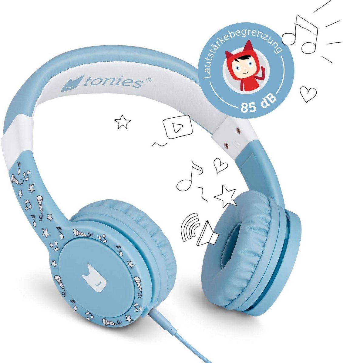 Verstelbare Kinderkoptelefoon Lichtblauw Over-Ear met Volumebegrenzer en Kabel