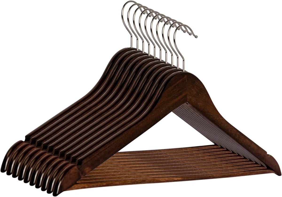 Ronde Houten Kledinghangers met Broekstang - 10 tot 100 Stuks