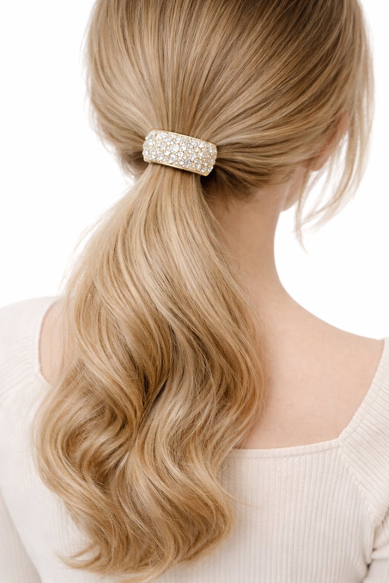 Haar elastiek - Haarklem - Haarsieraad - Haarspeld - Haarelastiekje - Haarclip - Haar accessoires - Dames - Goud - Strass Steentjes - 3 cm - Uniek - Cadeau Tip