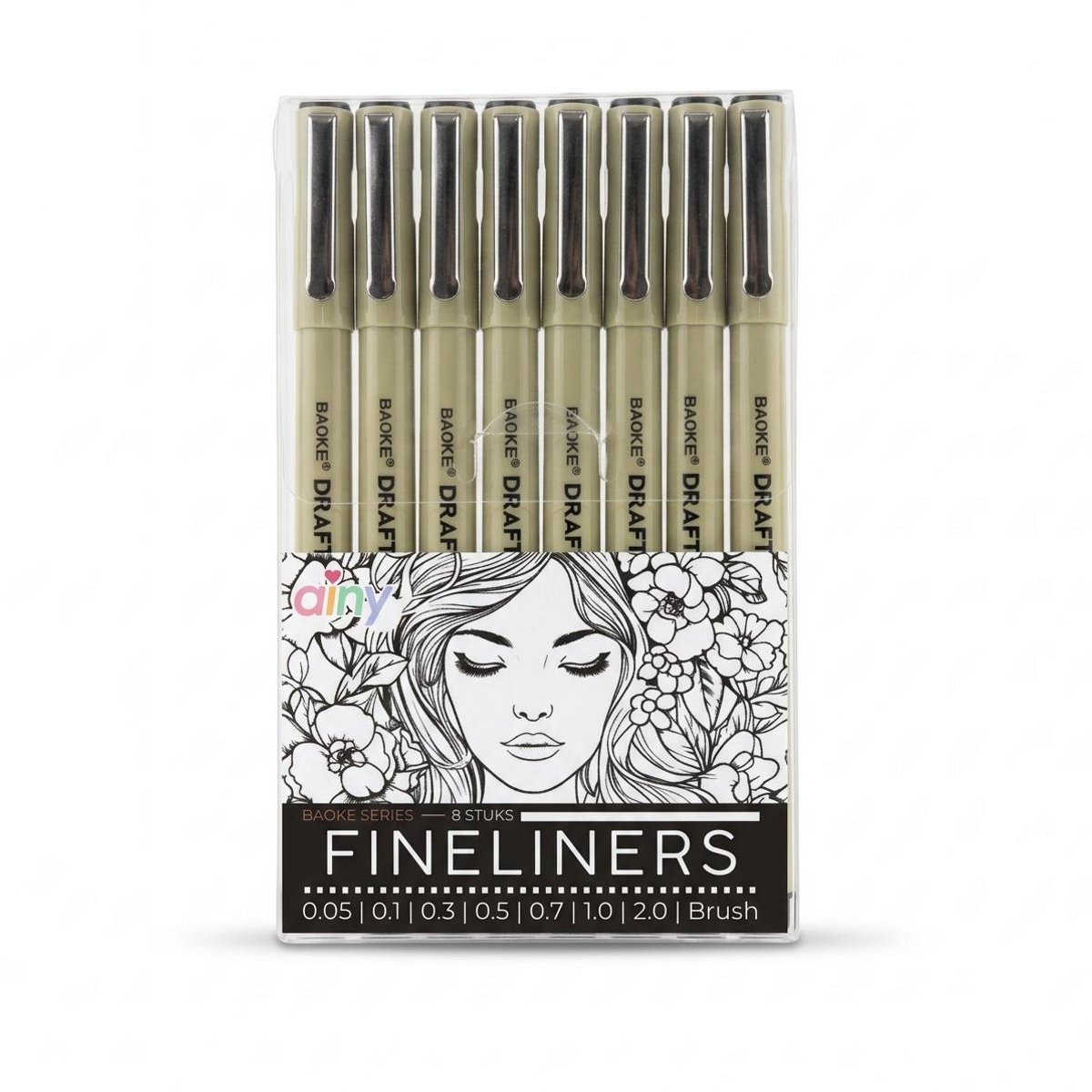 Ainy - Teken Fineliners Acht watervast - set van 8 zwart fineliner | fine liner kawaii manga / anime tekenen op schetsboek | bullet journal | handlettering | Pigment liner penselen | calligraphy pennen — afbeelding 14