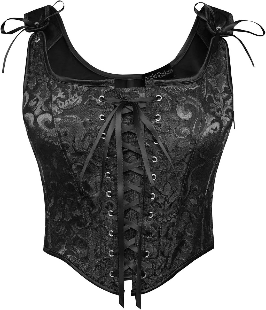 Dames Renaissance Corset Top met Bloemenprint - Vintage Corsage Vest