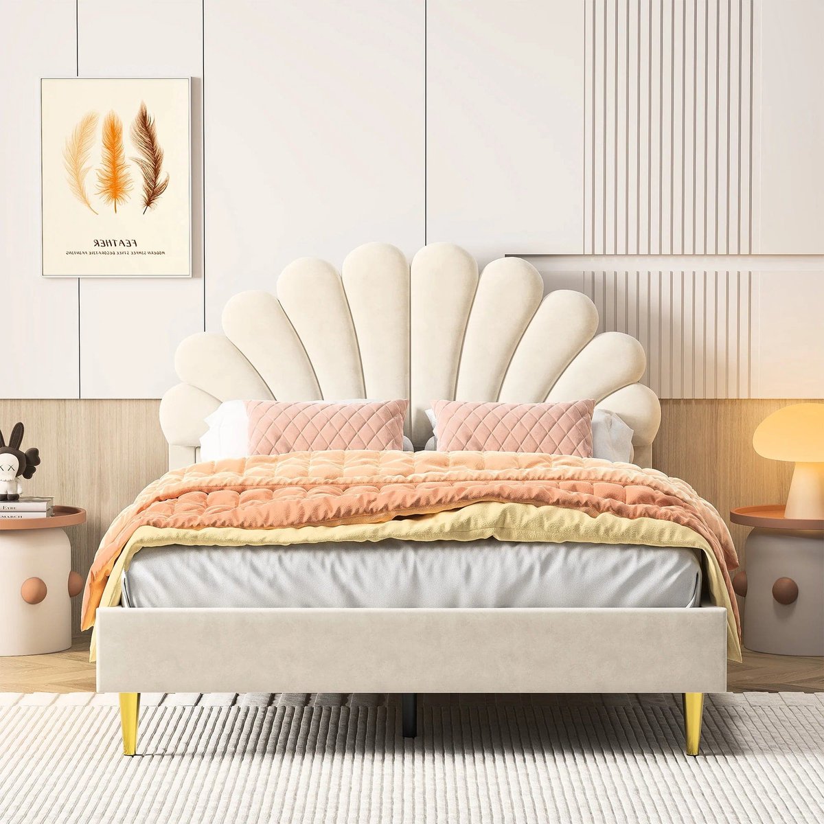 Gestoffeerd Tweepersoonsbed – Bedframe – Slaapbank – Boxspring – Bed 140x200 cm – Velvet Bekleding – Stevige MDF Constructie