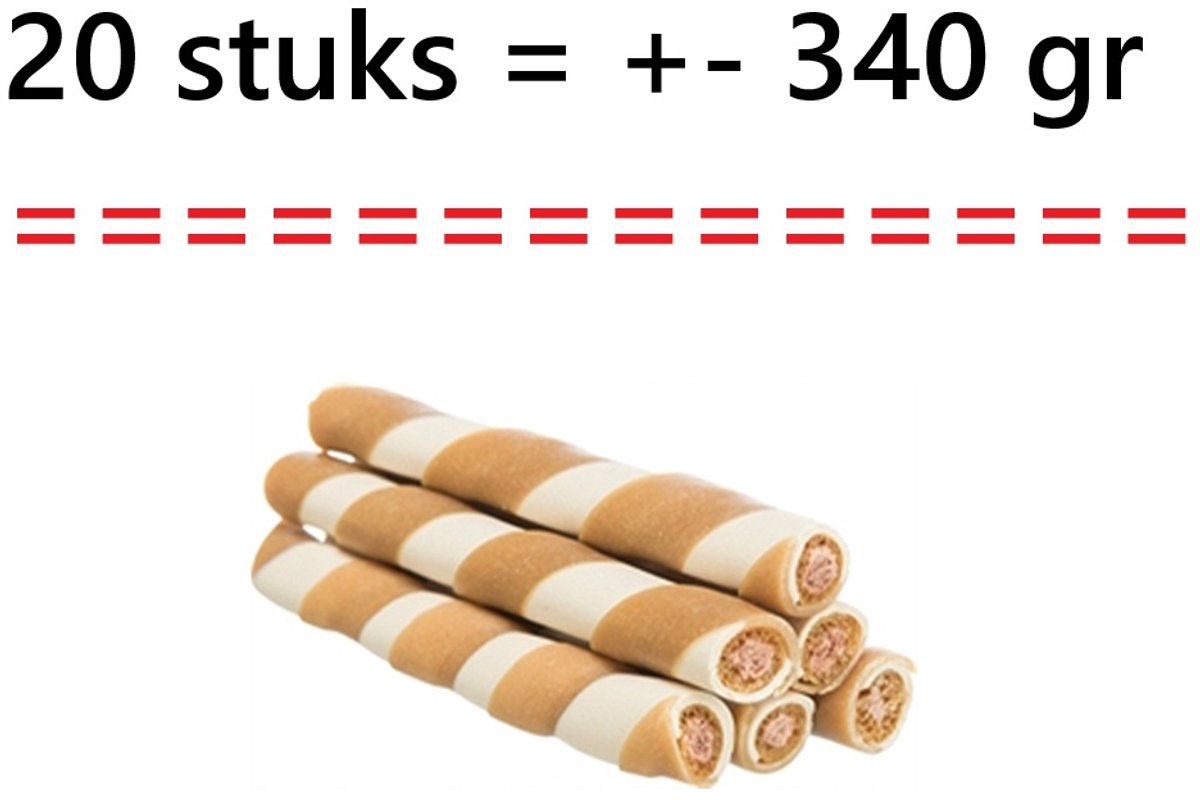 20 stuks - cocapet chewing roll gevuld met kip - 12 cm x 1.5 cm - +- 340 gr - tandverzorgend - lekker - glutenvrij - geen toegevoegde suiker