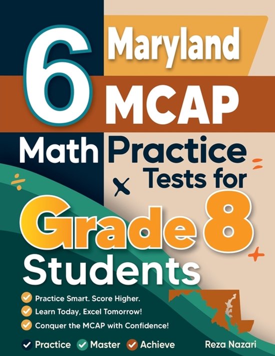 6 Maryland MCAP Math Practice Tests for Grade 8 Students - cover