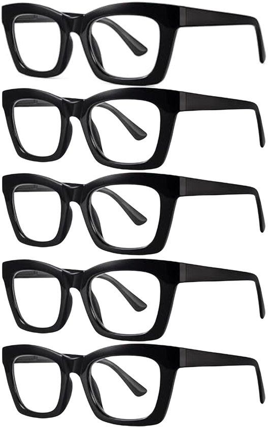 Ensemble de 5 lunettes de lecture XYZ Eyewear +2.00 - Dames - Messieurs - Lunettes de lecture - Trendy - Lunettes de lecture - Lunettes de lecture avec puissance - Avantage - Grande monture - Zwart - Met puissance +2.00