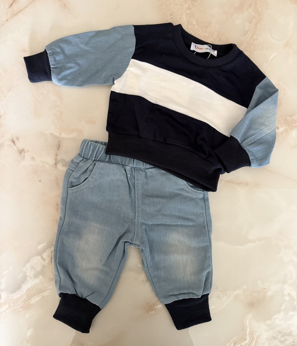Baby jongens 2-delige denim set, verkrijgbaar in de maten 62 t/m 104