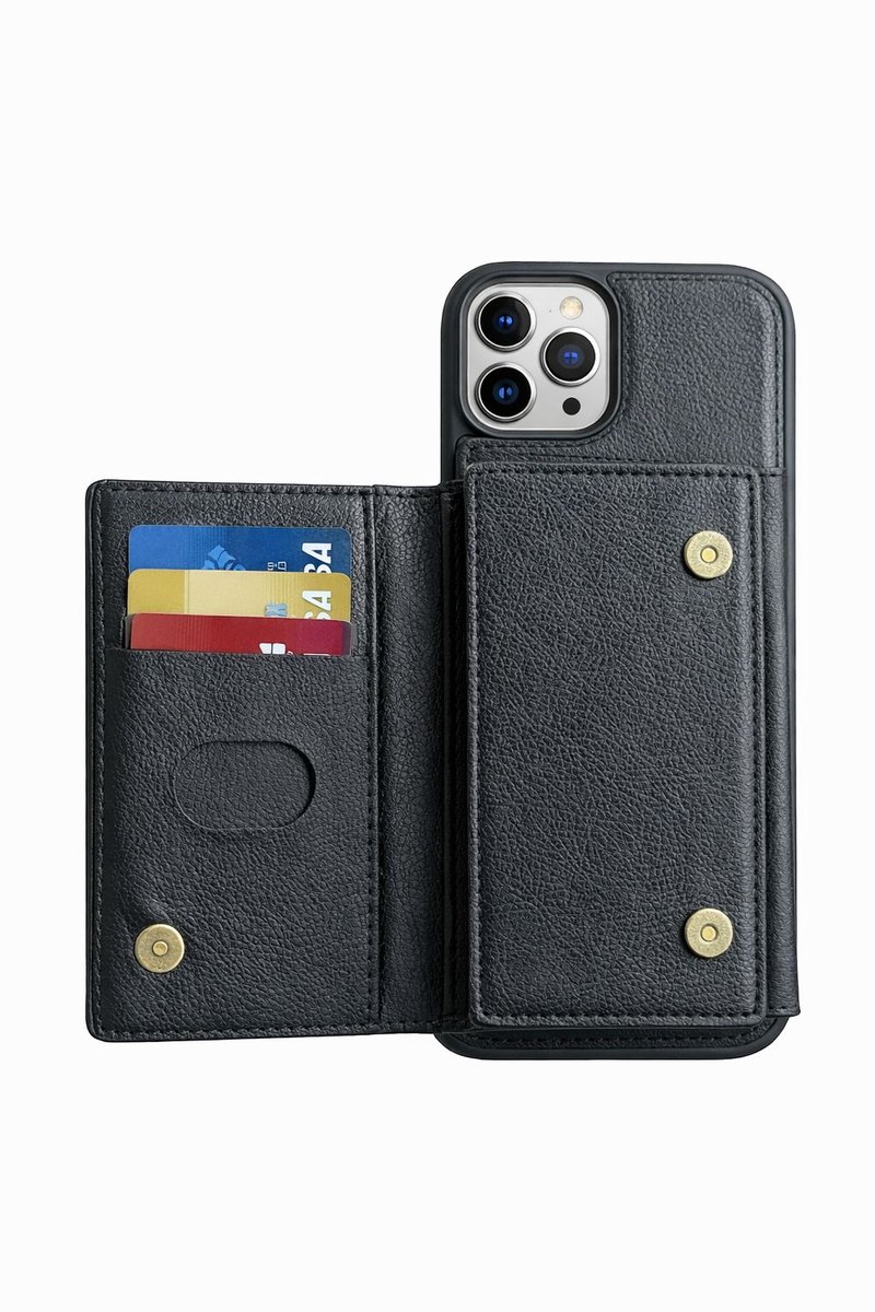 iPhone 17 Pro Leren Hoesje Zwart met MagSafe Wallet – Echt Leder – Pasjes houder voor 3+ Kaarten – Dun Luxe Telefoonhoes – Magnetische Portemonnee Case Plus screenprotector