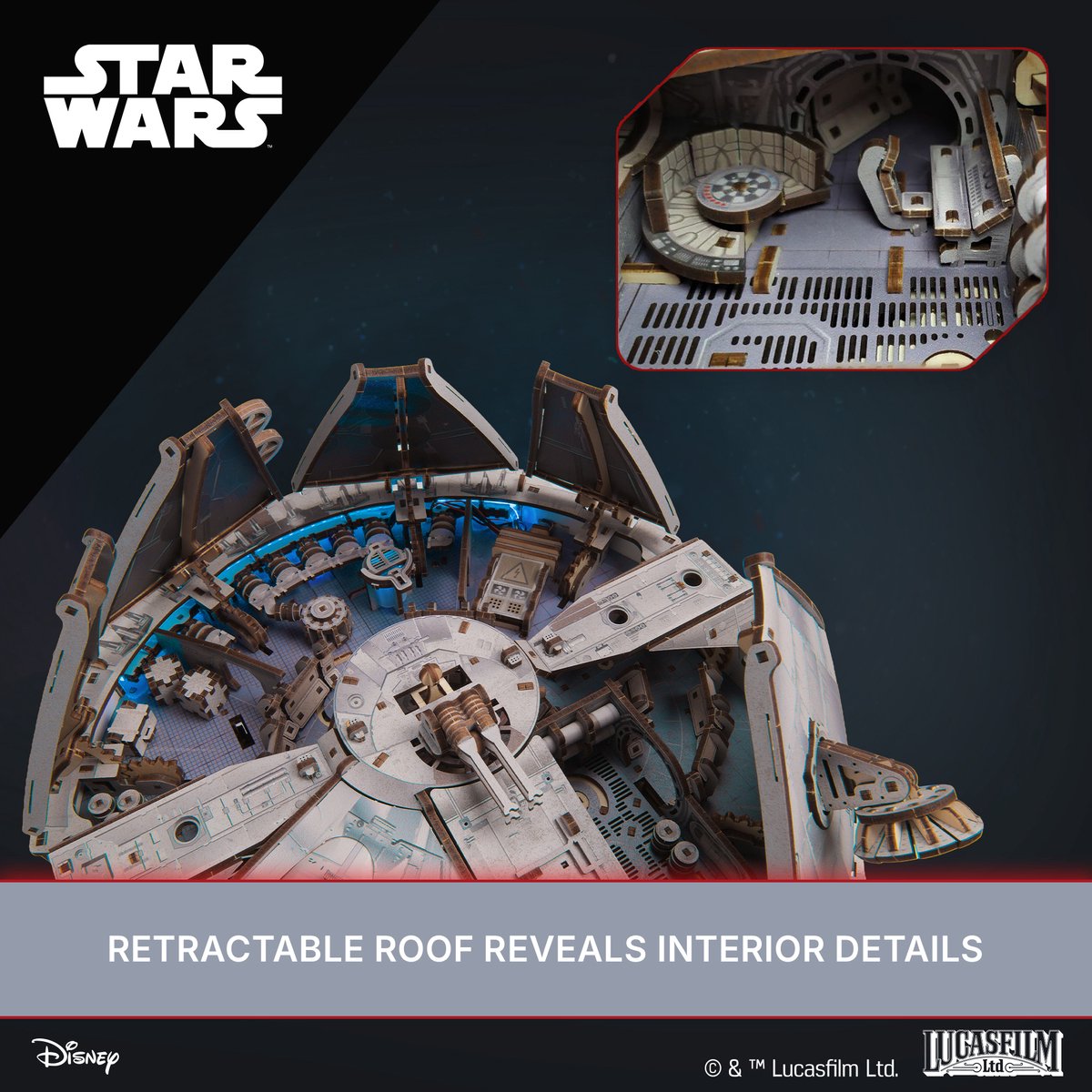 UGEARS 3D Modelbouw - Millenium Falcon - Star Wars - Mechanisch Bouwpakket Hout - Educatief Speelgoed — afbeelding 20