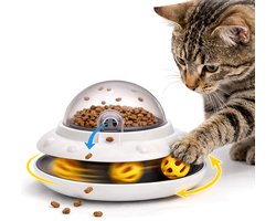 ZoeZo Voerpuzzel voor Katten - Interactief Kattenspeelgoed met Snack Dispenser - UFO Intelligent Speelgoed met Draaiende Bal - Katten Speelgoed Intelligentie - Wit