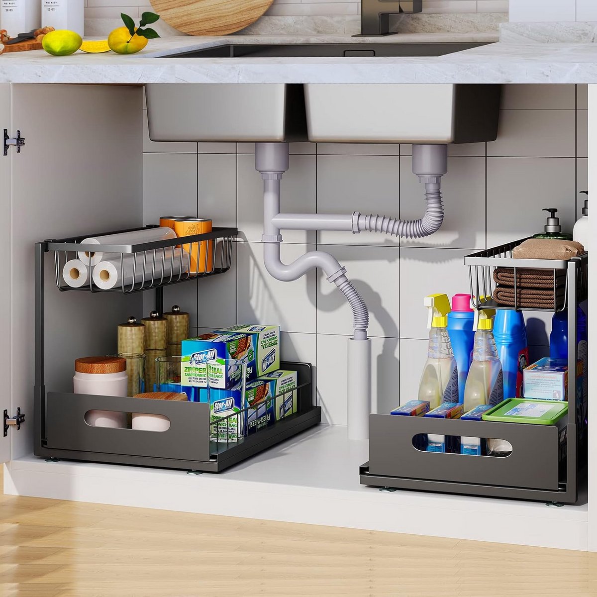 2-pack onder gootsteen organisatoren en opslag voor badkamer en keuken