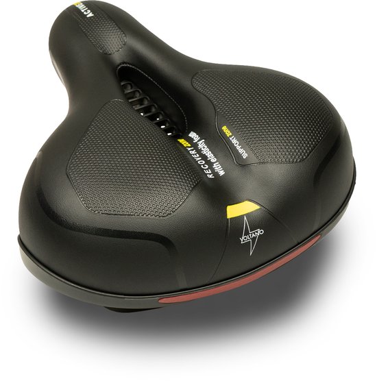 Voltano Fietszadel Met Gelpads - Zwart/Geel - Uitsparing - Zadelvering - Unisex - Inclusief Zadelstrop