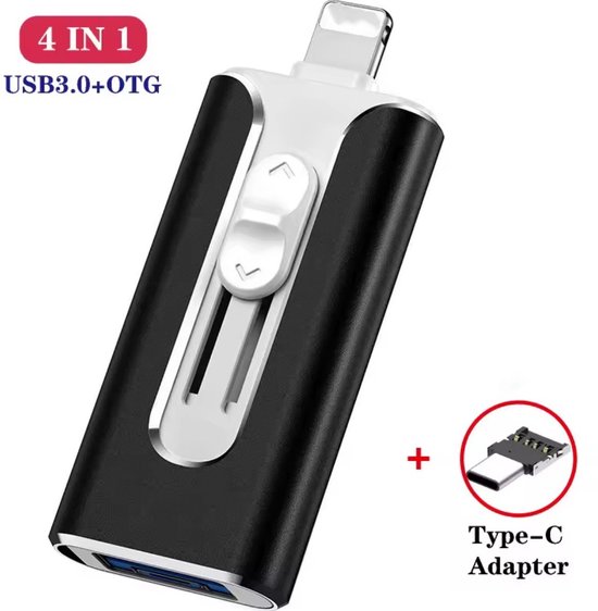 Lordani 4-in-1 256 GB Snelle USB Flash Drive | Perfecte Opslag voor Foto's, Video's, en Bestanden | Geschikt voor iPhone, Externe Gegevens opslag, Plug-and-Play, Draagbare USB Stic