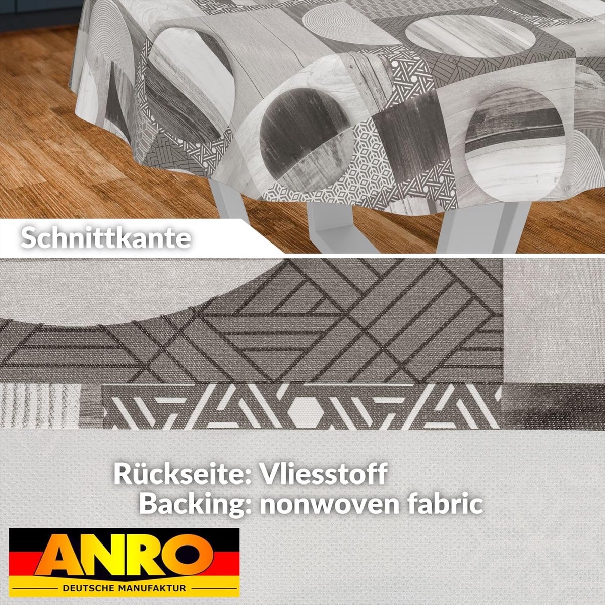 Afwasbaar Tafelkleed Rond 140 cm Waterafstotend Patchwork Houtlook Grijs