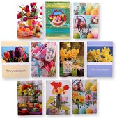 10 Vrolijk Pasen Wenskaarten - 17x11cm - Vrolijke gevouwen paaskaarten met enveloppen
