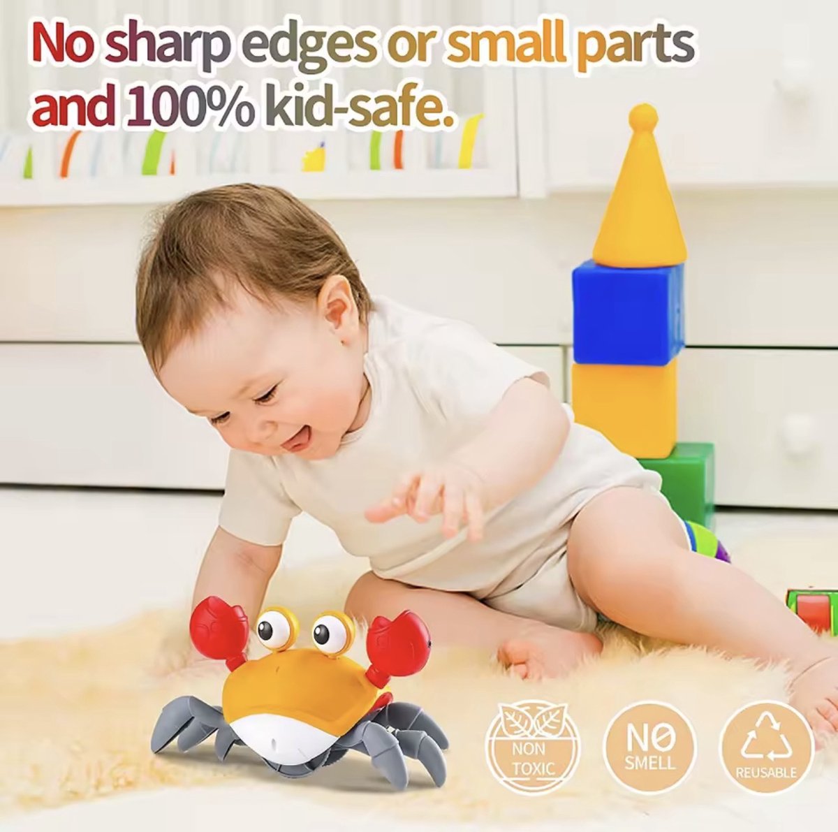 CFY Bewegende Krab Baby Speelgoed – Kruip Stimulerend Sensor Speelgoed met Muziek – Interactief Kruip Speelgoed Baby – C2.4