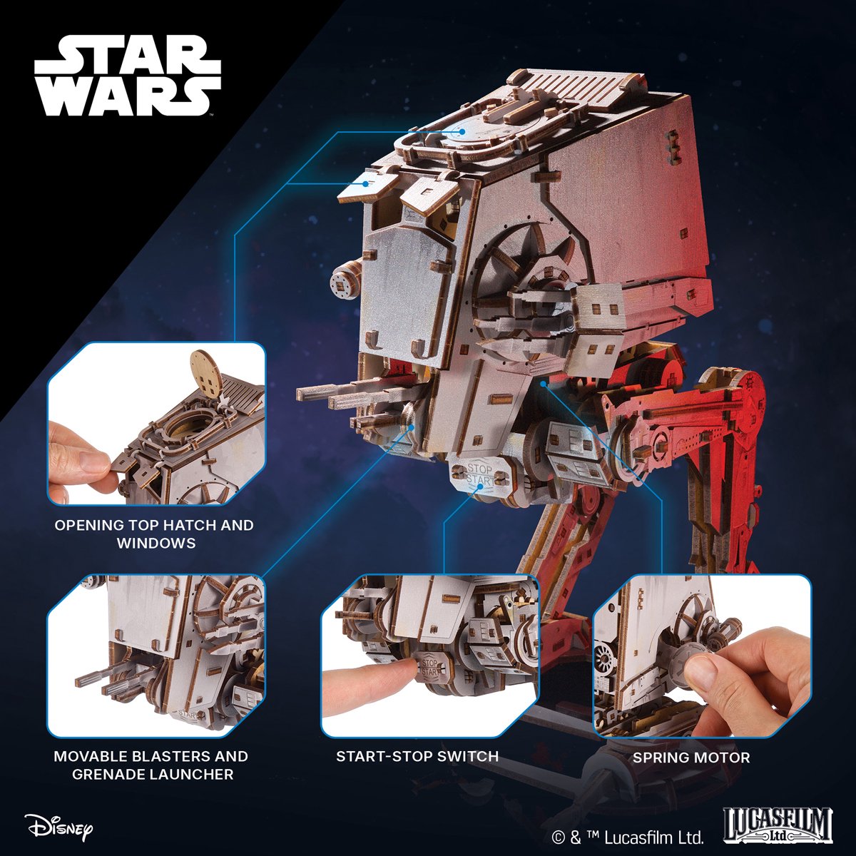 UGEARS 3D Modelbouw - At-St Walker - Star Wars - Mechanisch Bouwpakket Hout - Educatief Speelgoed — afbeelding 5