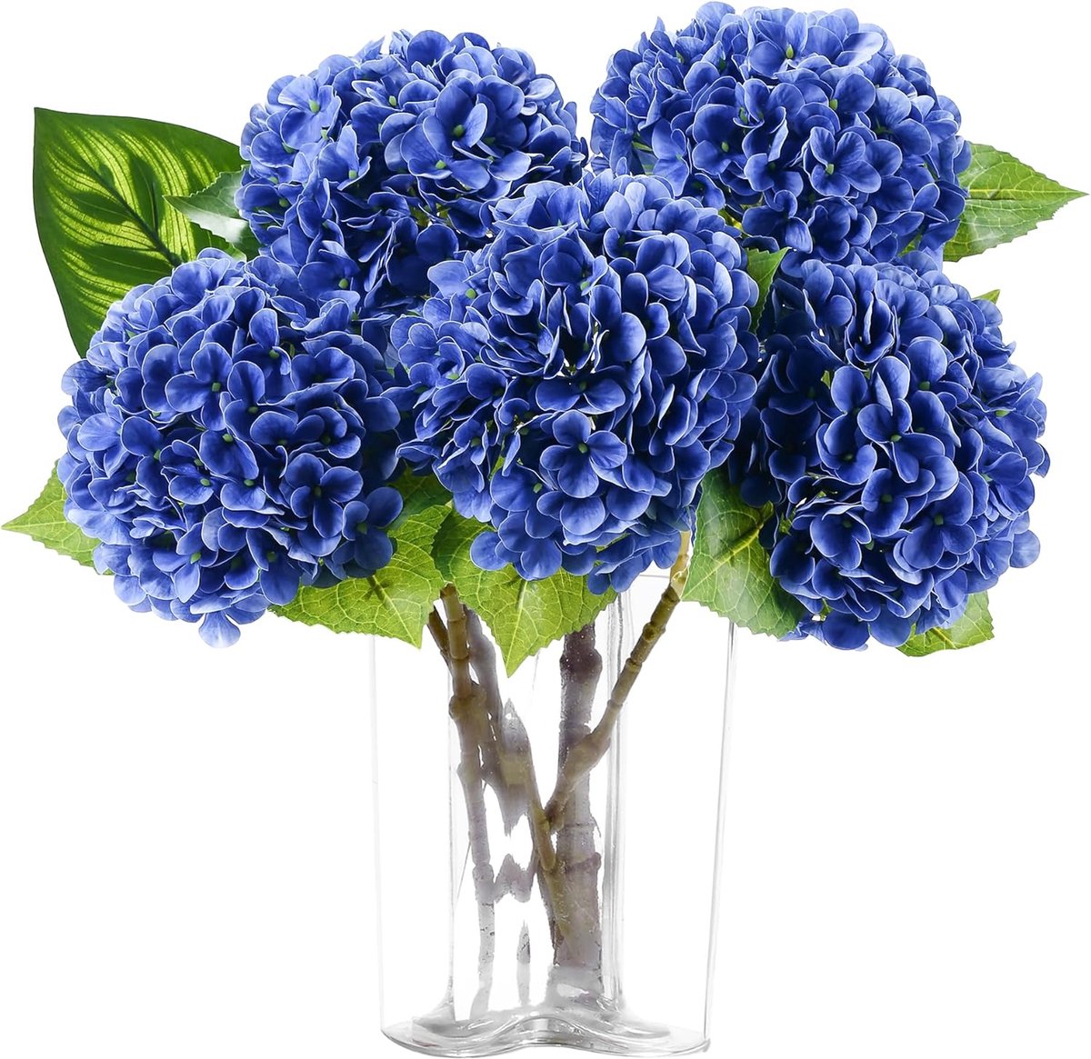 5x Kunstmatige Hortensia Bloemen Real Touch – 50 cm – Koningsblauw – Levensechte Hydrangea Takken – Decoratie voor Woonkamer, Bruiloft & Kantoor