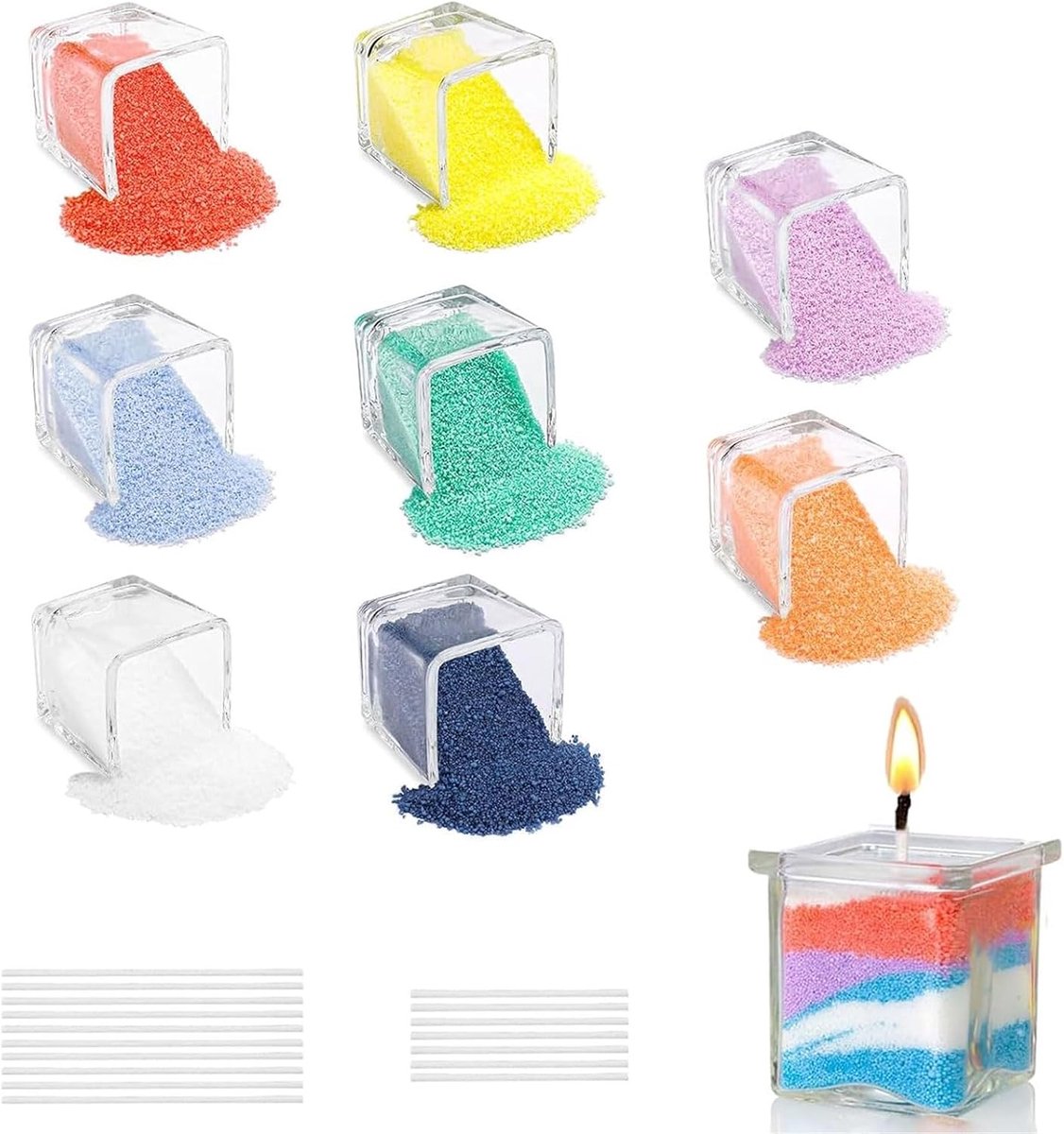 Imperatoris - Kaarsenzand - Kaarsen Zand - Burning Sand - Candle Sand - Herbruikbaar - Poederkaars - 320 g - 8 Kleuren met 17 Lonten