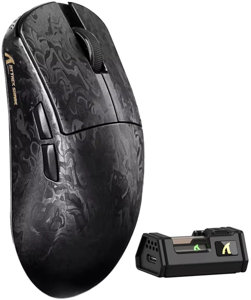 ATTACK SHARK R11 ULTRA Gaming Muis - Draadloos - Carbon Fiber - 8K Hz Polling Rate - PAW3950MAX Sensor - Zwart