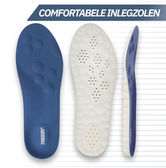 Drie comfortabele inlegzolen: plat, onderkant met perforaties en zijaanzicht.