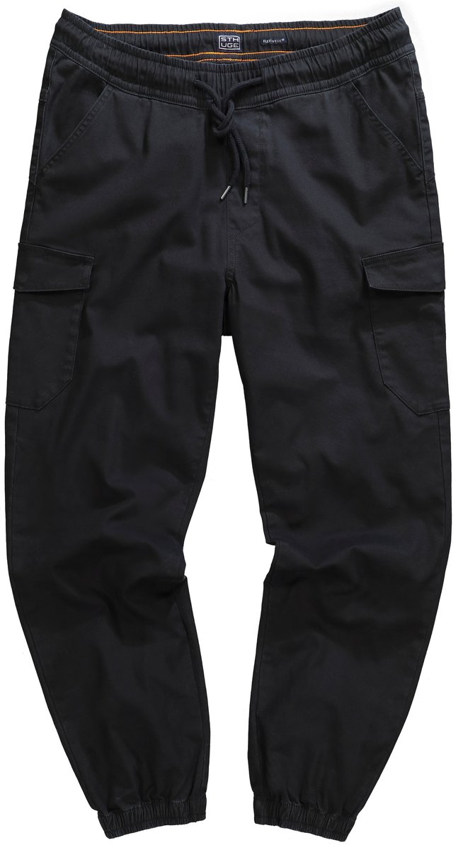 STHUGE - Heren - Cargo broek modern fit elastische tailleband 6 zakken - Zwart - Maat XXL