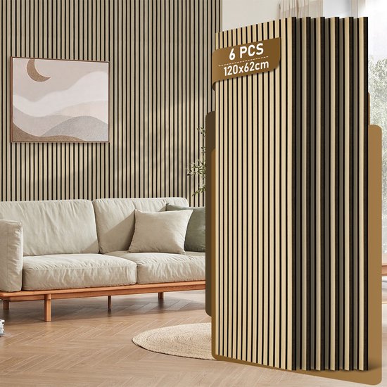 Set de 6 panneaux acoustiques avec aspect bois en MDF Acoustique - bois - Feutre noir - 60 x 120 x 2,1 cm