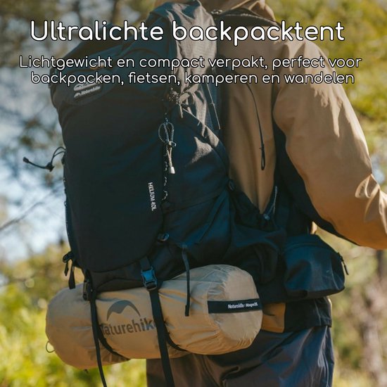 Naturehike Mongar UL 1 - 1-persoons ultralichtgewicht tent - Incl. grondzeil - 15D 1500MM - 3-seizoenen koepeltent - Waterdichte trekkerstent & kampeer tent - Maanzand van Naturehike — afbeelding 4