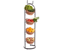 The Wicker Stories Professional Line Opbergrek van Metaal met 4 Rieten Manden – Voor Winkel en Presentatie