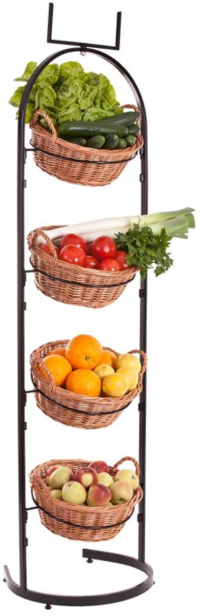 The Wicker Stories Professional Line Opbergrek van Metaal met 4 Rieten Manden – Voor Winkel en Presentatie