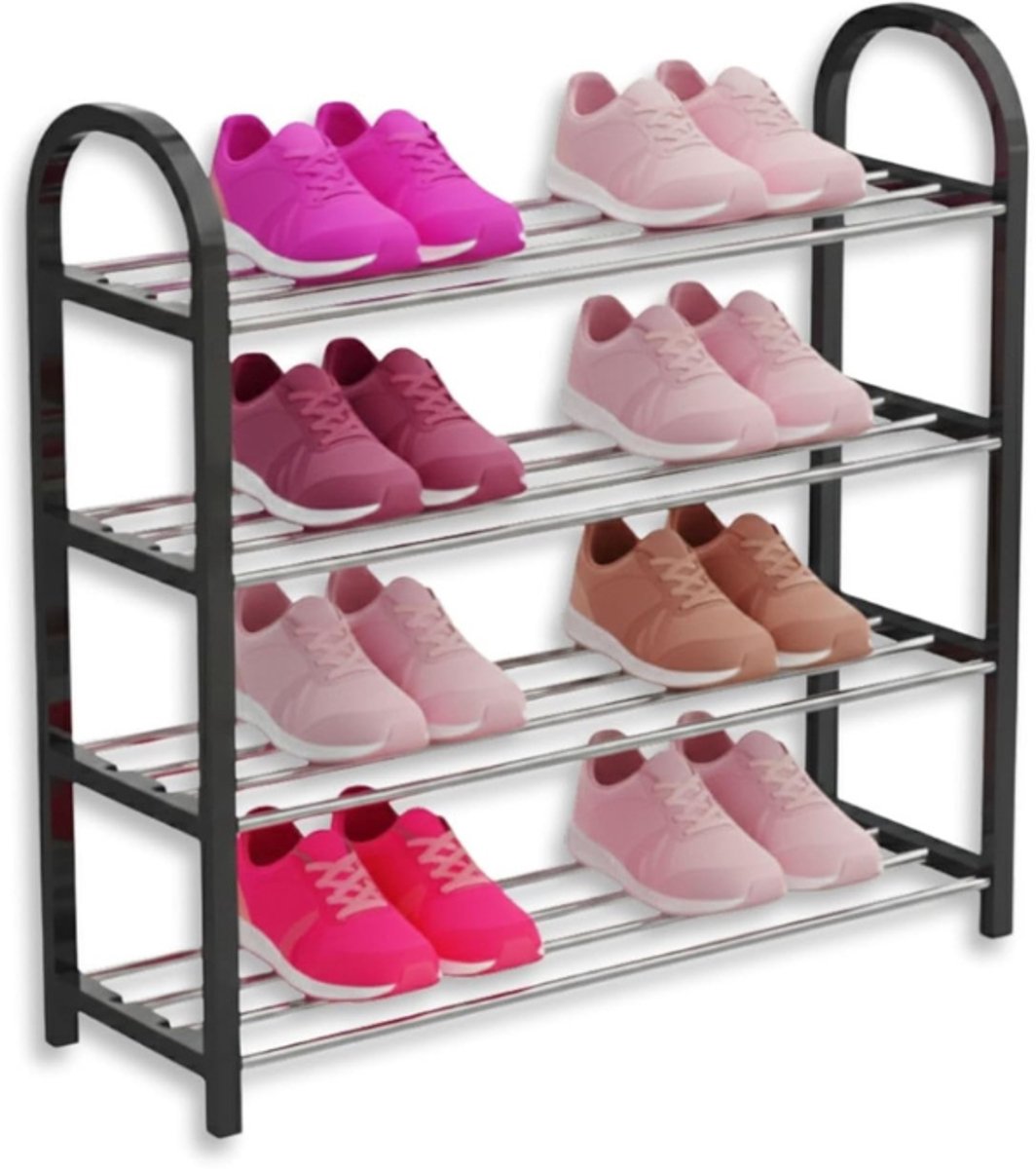 Imperatoris - Schoenenkastje - Schoenenrek - ‎ 50cm - Schoenenkast - Schoenenplank - 4 Verstelbare Lagen - Opbergen van Schoenen - ‎‎‎Voor 8 Paar Schoenen - Metaal - Zwart