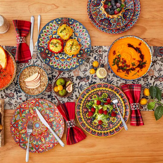 Serviesset - Bohemian Stijl - 6 Persoons Servies - Porselein - Dinerborden - Dessertborden - Ontbijtkommen - Soepkommen - 24-delige Set — afbeelding 4
