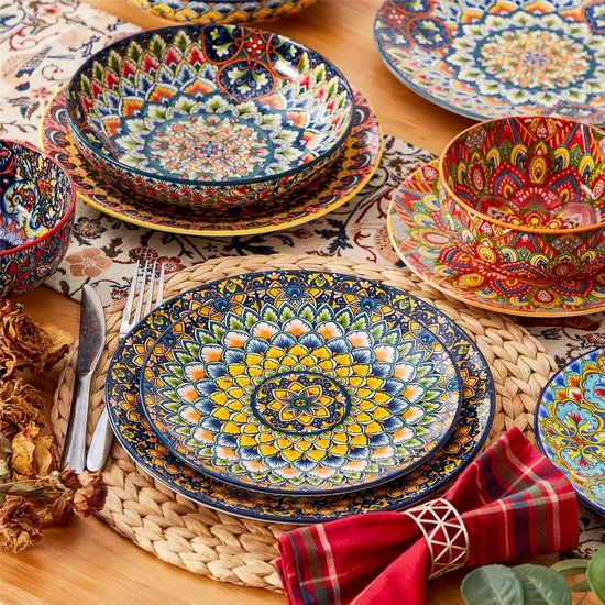 Serviesset - Bohemian Stijl - 6 Persoons Servies - Porselein - Dinerborden - Dessertborden - Ontbijtkommen - Soepkommen - 24-delige Set — afbeelding 5