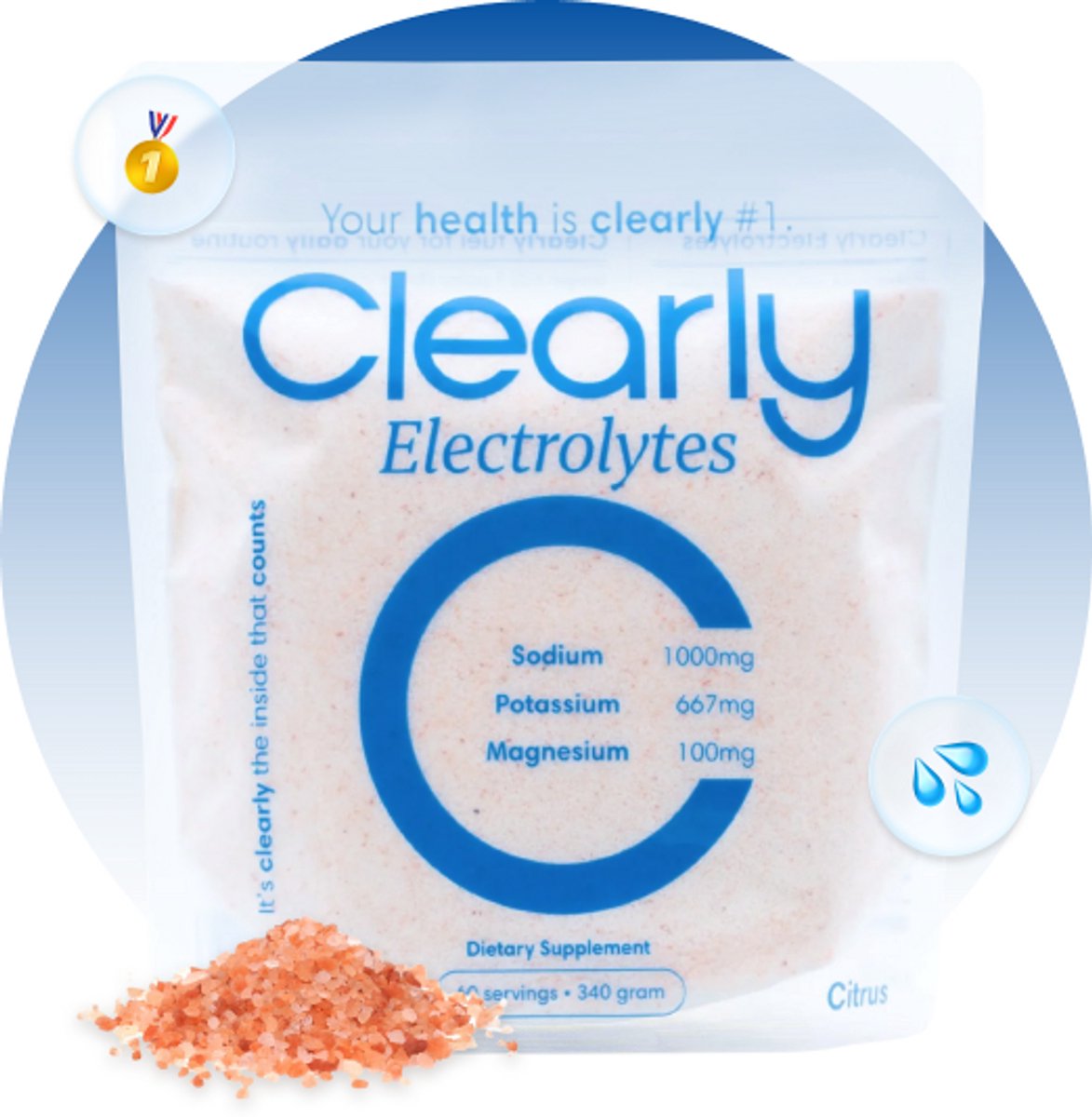 Clearly Electrolytes Geen Smaak - Elektrolyten Poeder – 60 Porties Zonder Suiker – Sportdrank & Keto Hydratatie - Natrium 1000mg, Kalium 667mg, Magnesium 100mg