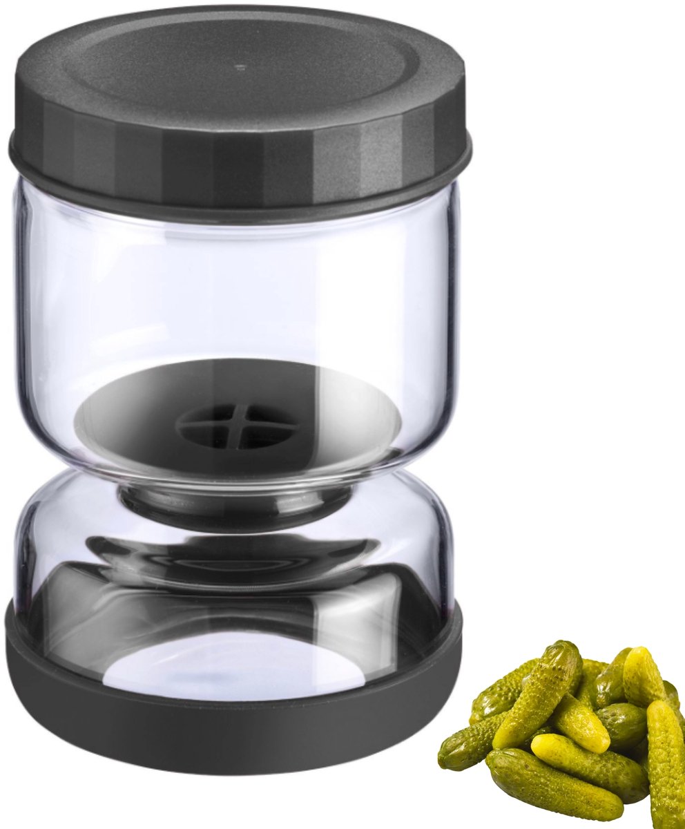 Multifunctioneel Afdruipglas voor Kimchi en Komkommers – 750 ml, Transparant/Zwart