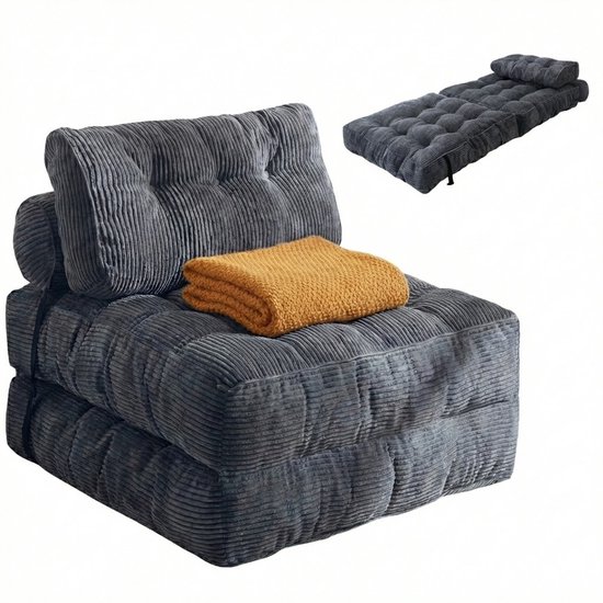 Canapé-lit Moeve 1 personne - 3 en 1 - Confortable et facile à utiliser - Lit d'appoint modulable - Canapé-lit - Fauteuil-lit - Canapé-lit - Grijs