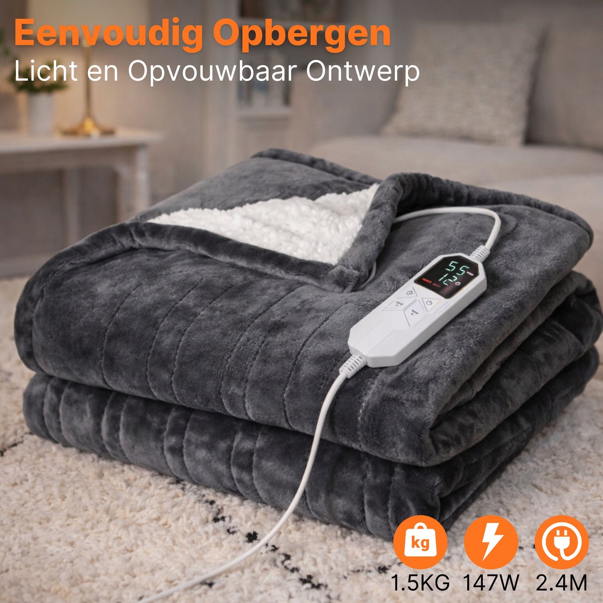 Elektrische Warmtedeken 130x180 cm met 8 Warmtestanden - afbeelding 3