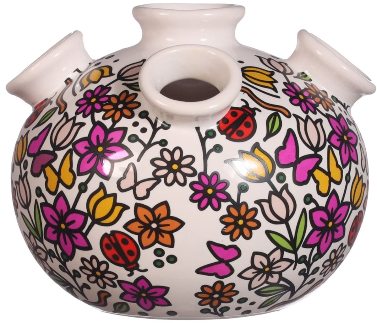 Ideas 4 Seasons - Tulpenvaas - vaas - diverse kleuren - wit - klein - H 12 cm - Ø 13 cm - Doodle